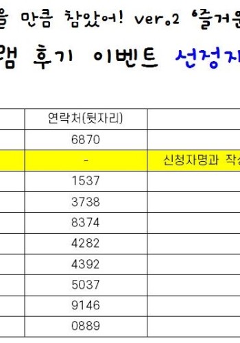 [공지] 코참만참2-즐거운 가족놀이 '후기 이벤트' 선정자 안내 이미지